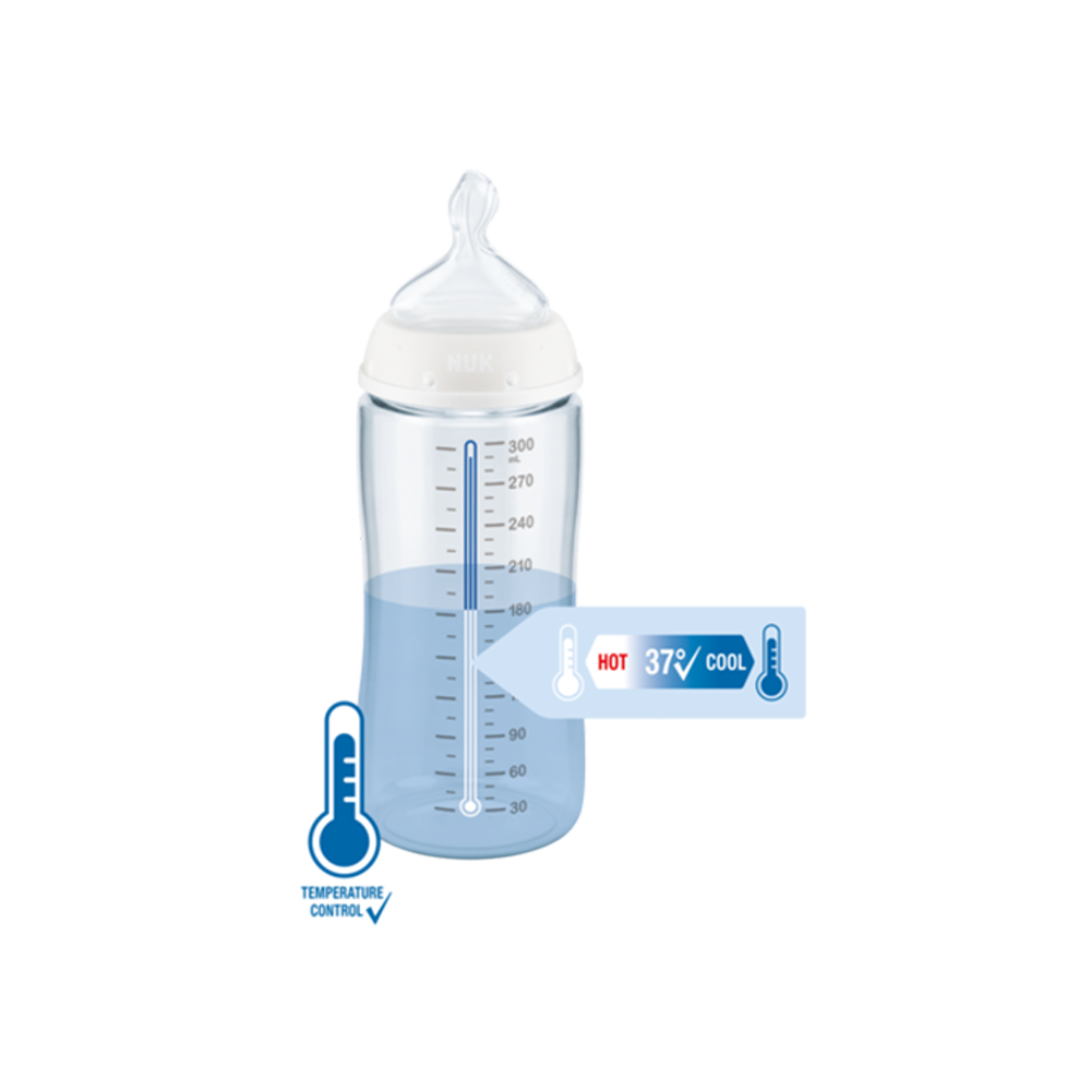 NUK - FIRST CHOICE+ Πλαστικό Μπιμπερό Θηλή Σιλικόνης με Δείκτη Ελέγχου Θερμοκρασίας 6-18m (ροζ με καμηλοπάρδαλη) - 300ml