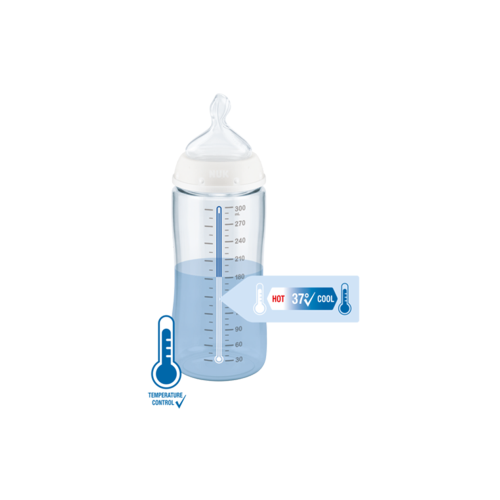 NUK - FIRST CHOICE+ Πλαστικό Μπιμπερό Θηλή Σιλικόνης Flow Control με Δείκτη Ελέγχου Θερμοκρασίας 6-18m (γκρι με ζωάκια) - 300ml 10741088