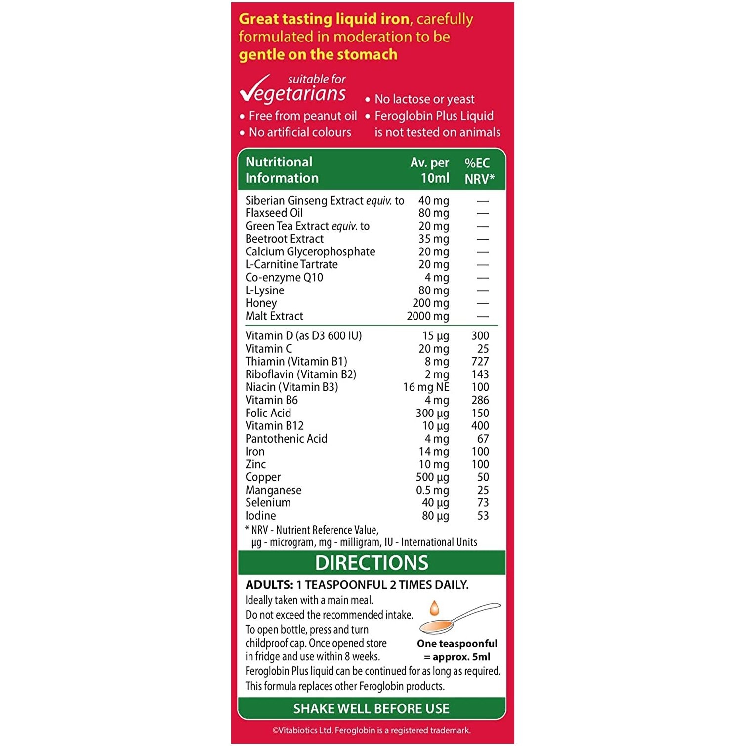 VITABIOTICS - FEROGLOBIN Liquid Plus - 200ml