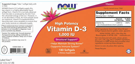 NOW - Vitamin D3 1000iu - 90softgels