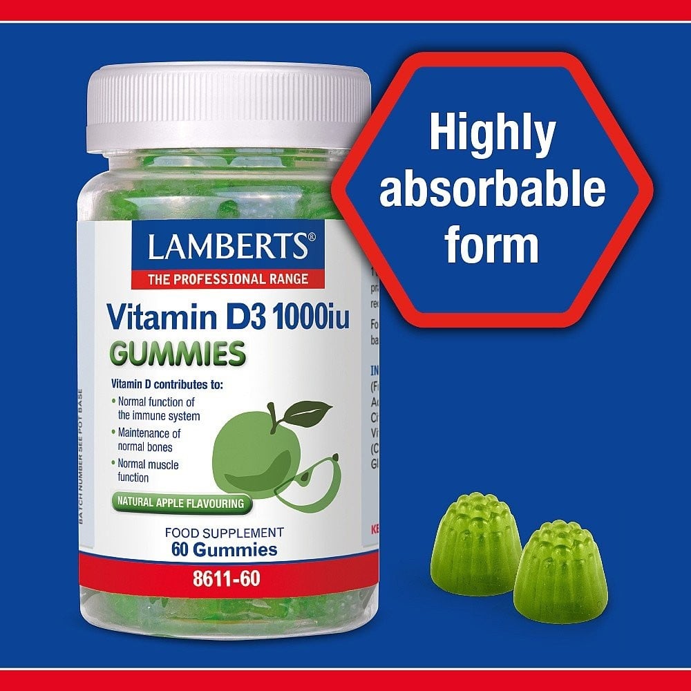LAMBERTS - Vitamin D3 1000iu με γεύση μήλου - 60 gummies