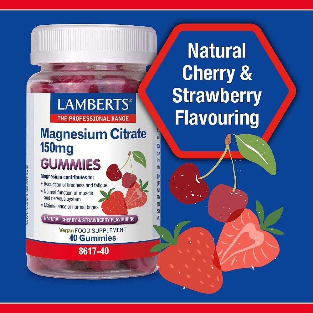 LAMBERTS - Magnesium Citrate 150mg με γεύση φράουλα και κεράσι - 40gummies