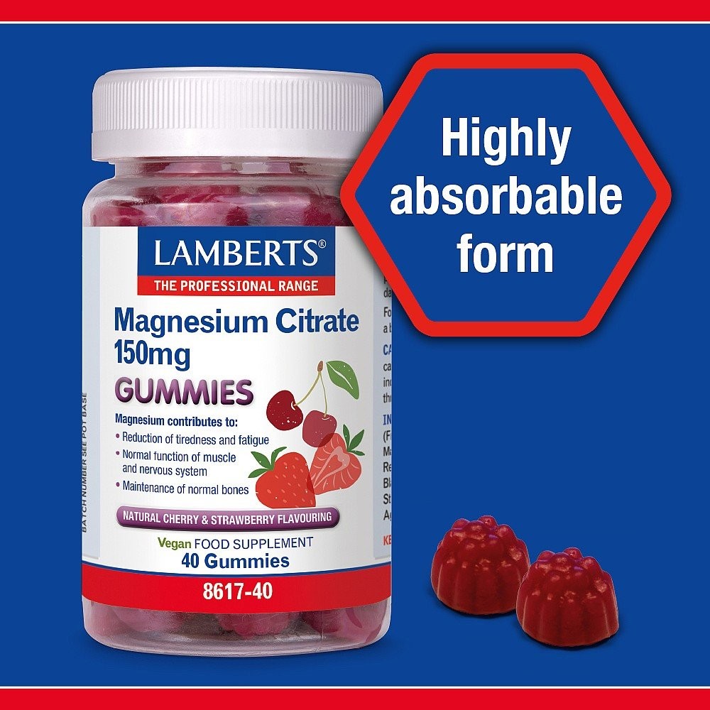 LAMBERTS - Magnesium Citrate 150mg με γεύση φράουλα και κεράσι - 40gummies