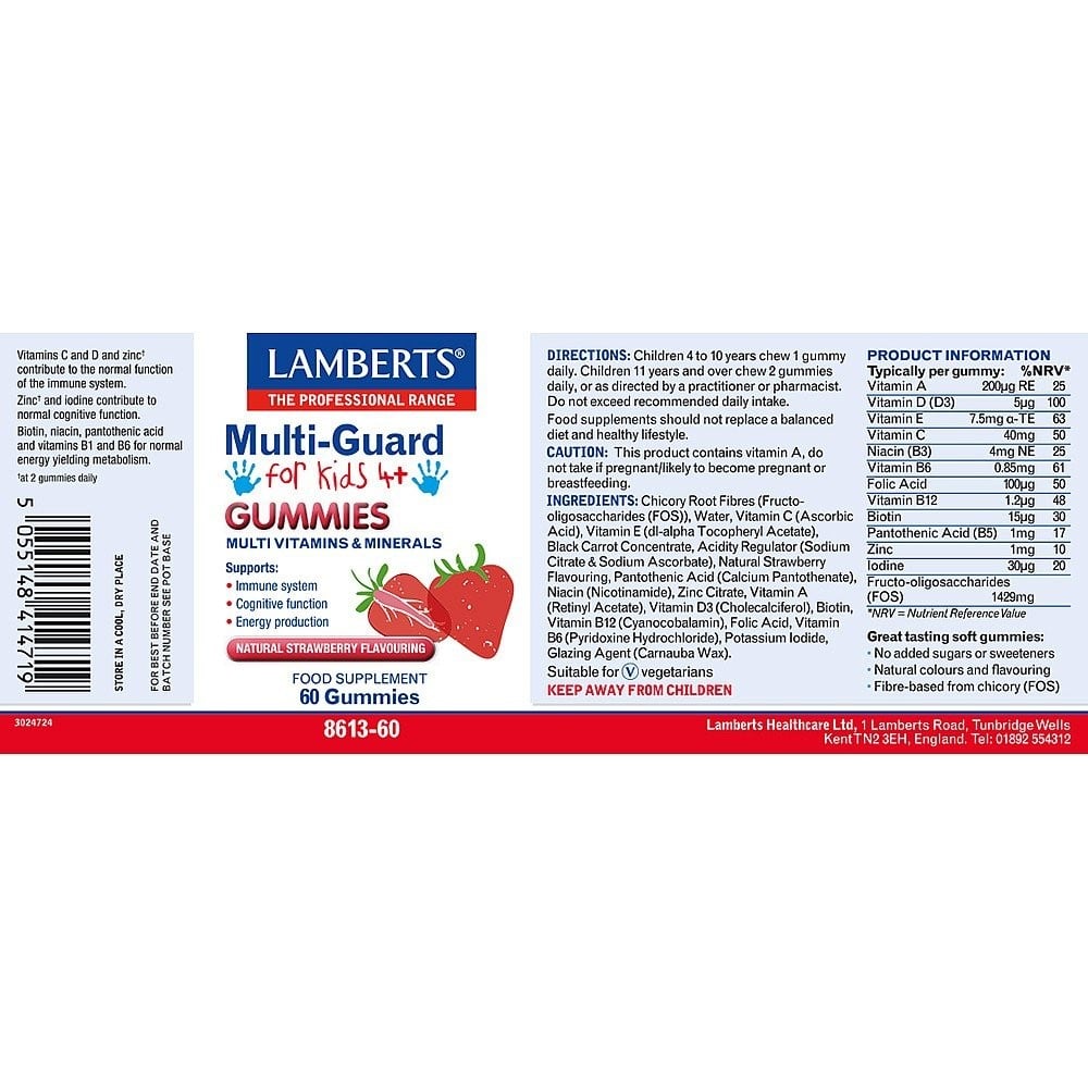 LAMBERTS - Multi-Guard for Kids 4+ με γεύση φράουλα - 60gummies