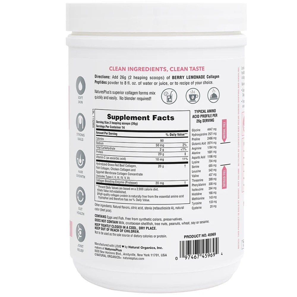 NATURES PLUS - Collagen Peptides Berry Lemonade - 364g