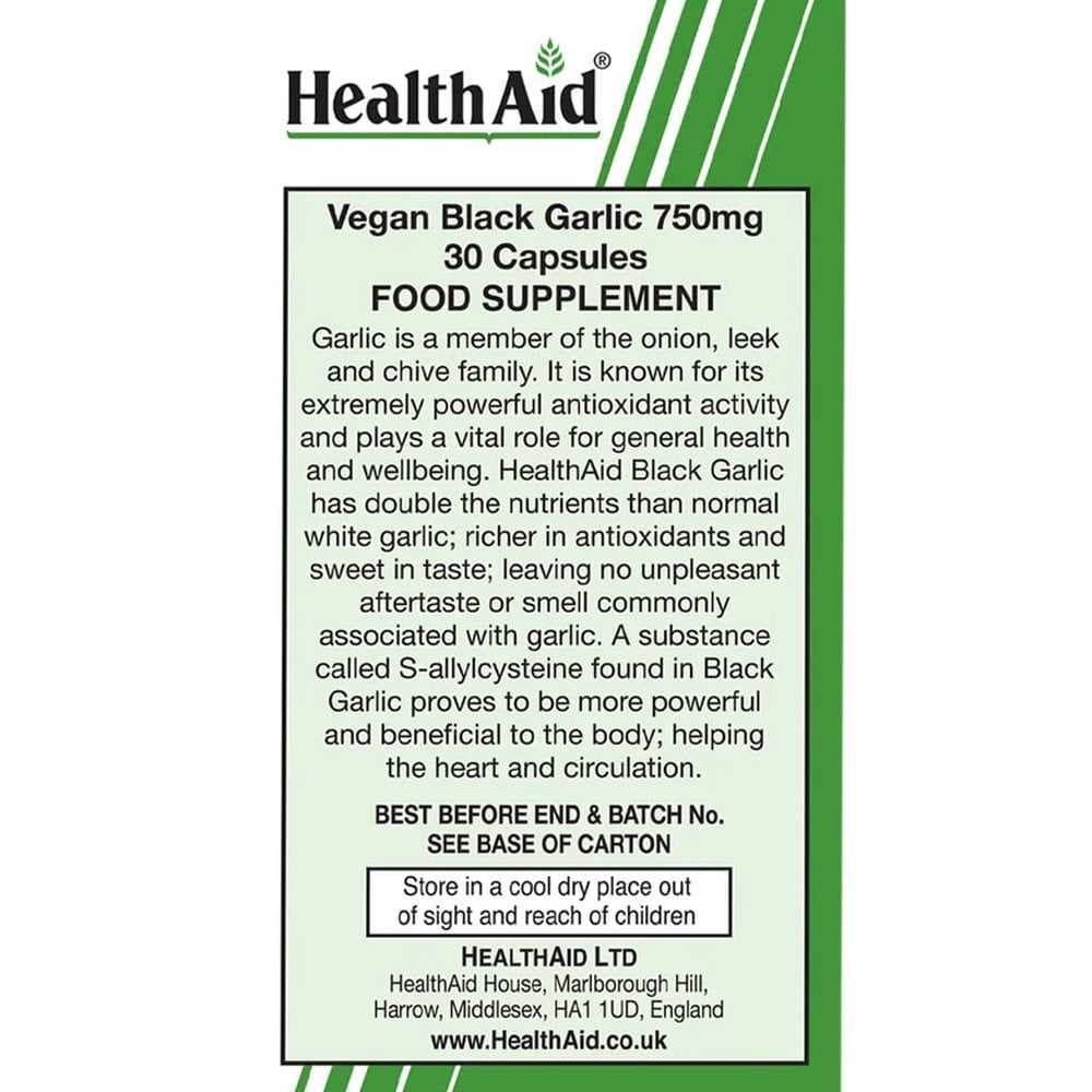 HEALTH AID - Black Garlic 750mg Υγεία καρδιαγγειακού συστήματος - 30caps