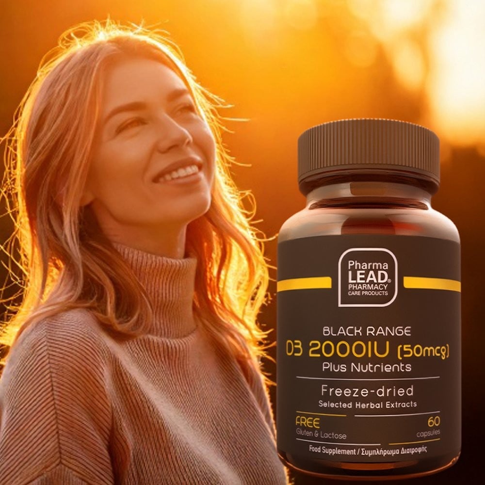 PHARMALEAD - BLACK RANGE D3 2000IU Plus Nutrients Συμπλήρωμα διατροφής με βιταμίνη D, βιταμίνη Κ, Bioperine® και λυοφιλιωμένα φυτικά εκχυλίσματα - 60caps