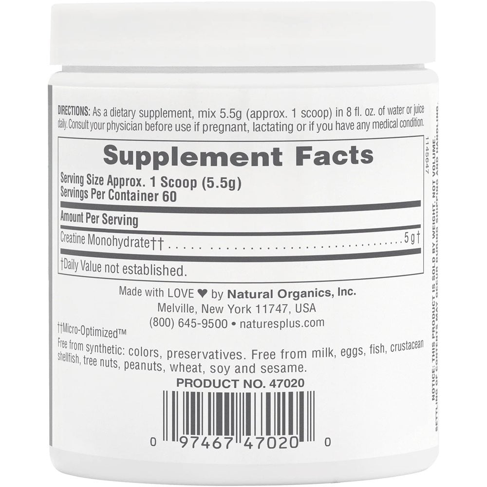 NATURES PLUS - Creatine Monohydrate Powder Ενίσχυση Μυϊκής Δύναμης & Αντοχής, Ενέργεια & Πνευματική Διαύγεια - 330gr
