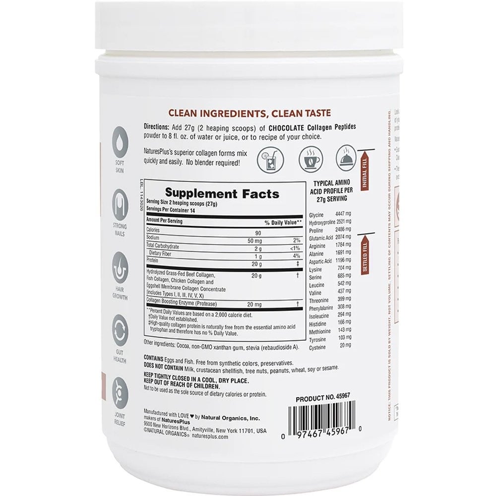 NATURES PLUS - Collagen Peptides Chocolate Υγεία νυχιών, μαλλιών & αρθρώσεων- 378g